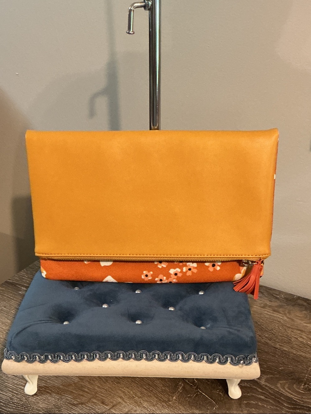 Rachel Pally NWOT Mustard Orange Floral Fold-Over Clutch 10x6.75 to 12.5